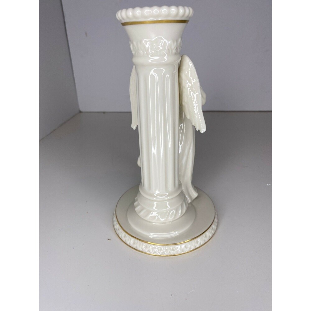Lenox Porcelain White Angel With Harp Candle Stick Holder And Gold Accents 6.75 - Picture 4 of 7